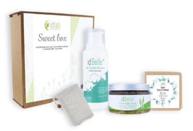 Box idbelle Bio lait corporel + gommage corps sels et algues marines + savon corps et cheveux + cadeau